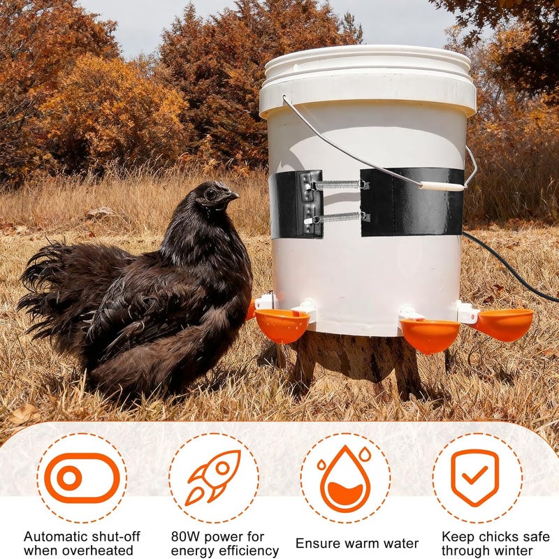 Strdfeve Thermo Bucket Belt Heated Strap Compatible with RentACoop 2-5Gallon Chicken Waterer,Auto-Thermostatic Chicken Water Heating Wrap with 6.6ft Power Cord,Keep Poultry Water from Freezing in Winter - Image 3